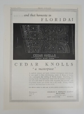 Vintage 1925 Print Ad - CEDAR KNOLLS, Anastasia Island, Florida - Homesite Plan