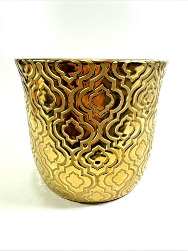 Moroccan Gold Textured 3D Vase Planter Decorative Elegant 6.5h x 7.25w"