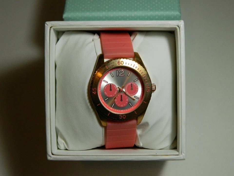 RELOJ MUJER FMD ANALÓGICO MODA BANDA GOMA ROSA TONO ORO ROSA ACERO INOXIDABLE Foto 3 de 4