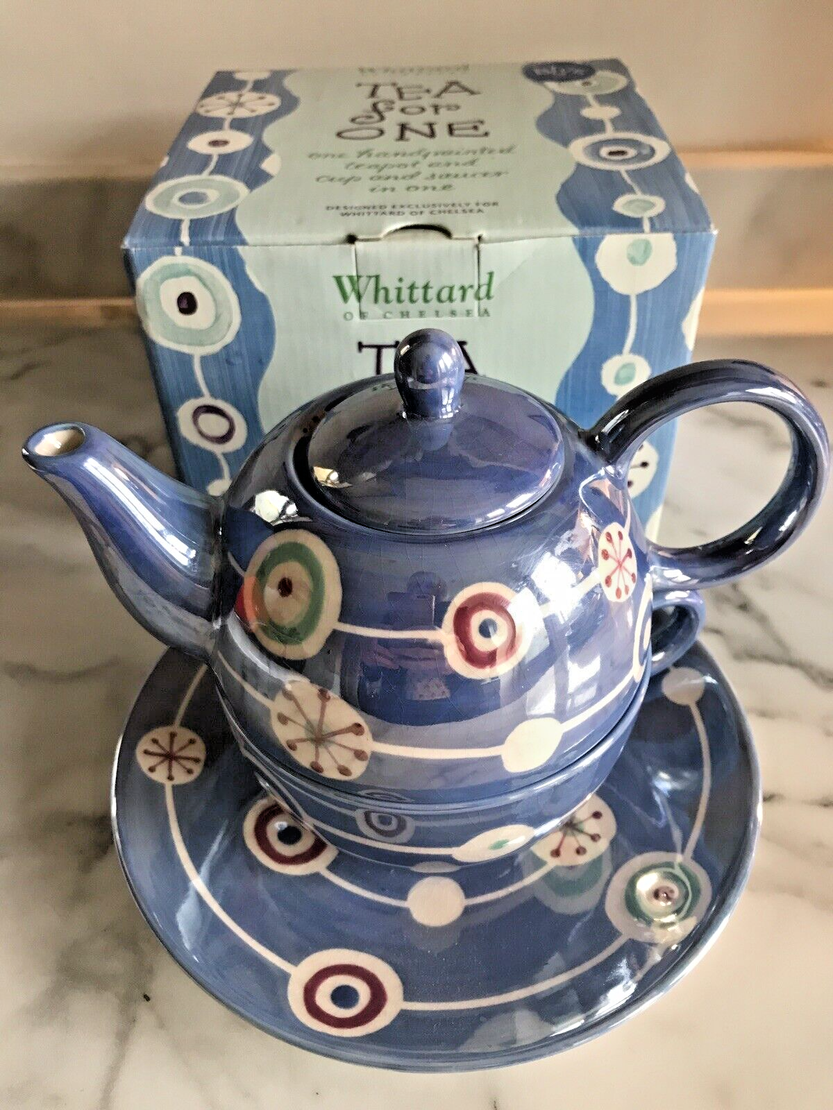 Winter Wonderland Lustre Tea Set for One  Boxed VGC Teapot Cup & Saucer