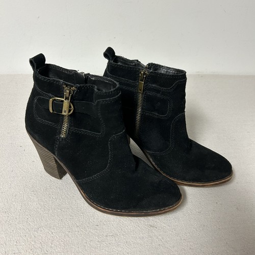 Lucky Brand Booties Women’s 6.5M Black Suede Side Zip Heeled Boots Everalda