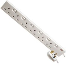  6 Gang Mains Extension Lead Switched 5 Metre Cable 5m White Neon indicator 6G
