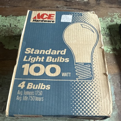 #ad Ace Hardware Standard Light Bulbs 100 Watt 4 Bulbs Total Avg. Life 750 Hours New $28.00