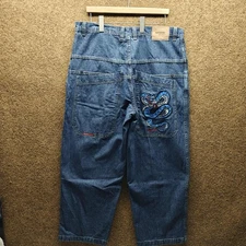 Machine Jeans Co 38x30 Baggy Jnco Style Y2k Hip Hop Jeans Serpent Embroidered