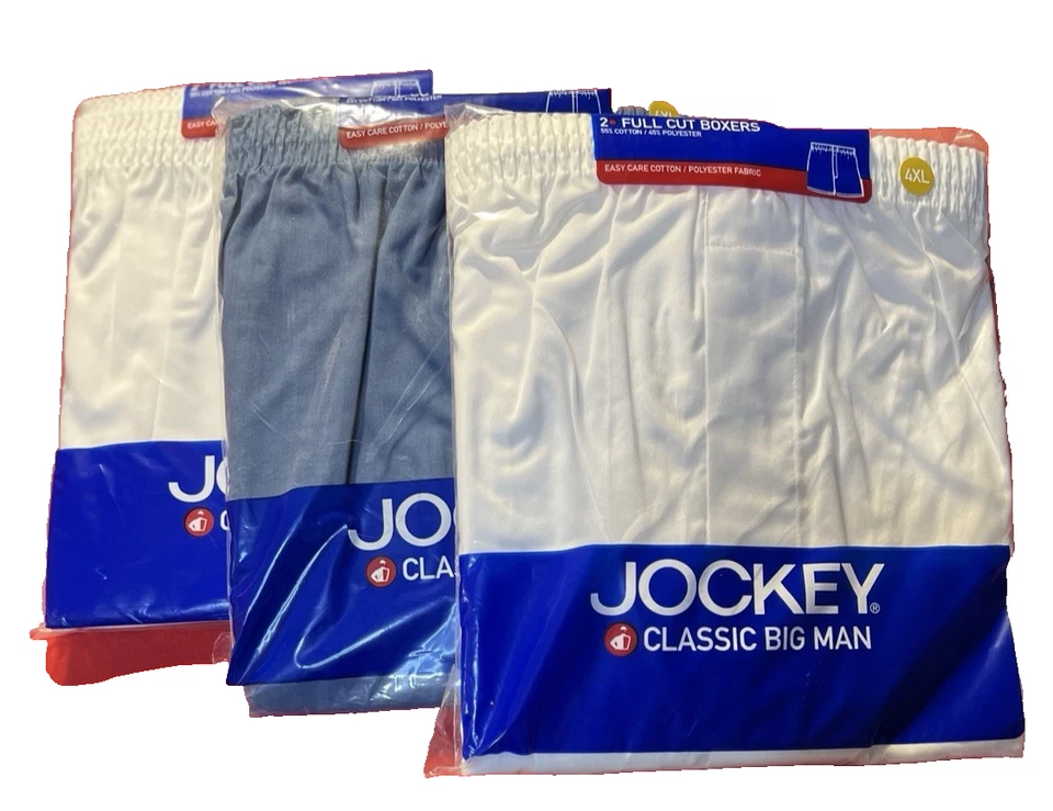(6) Jockey Boxer Clásico Hombre Grande Corte Completo Talla 4XL Algodón/Poliéster (4) Blanco (2) Azul Foto 3 de 4
