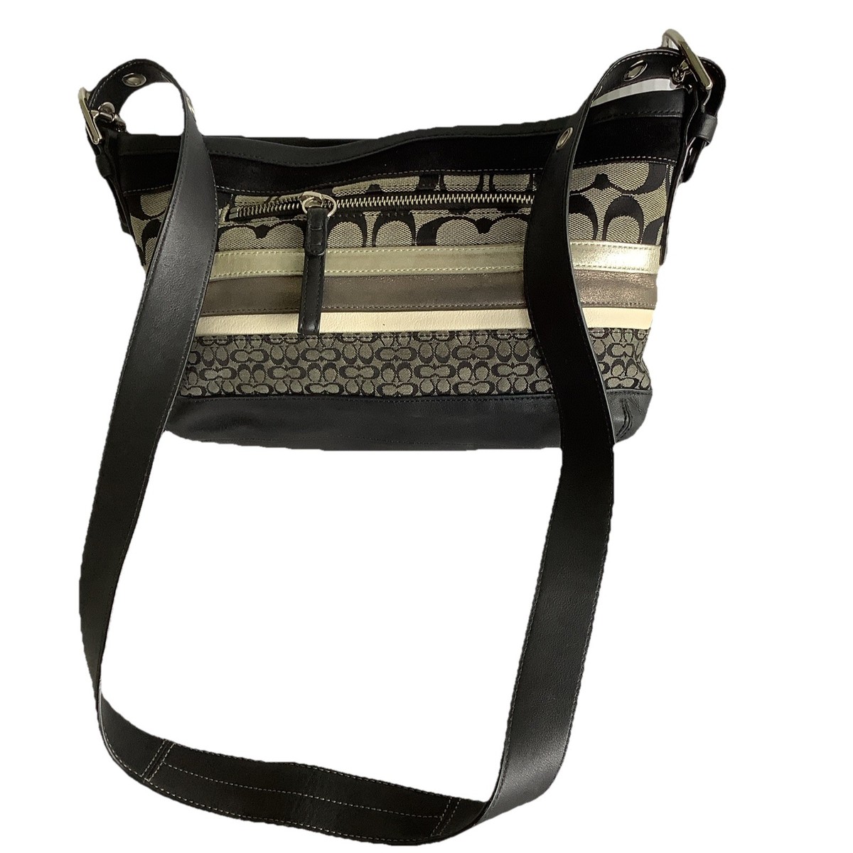 Coach F11528 Y2K Signature C Canvas & Leather Black Striped Hobo