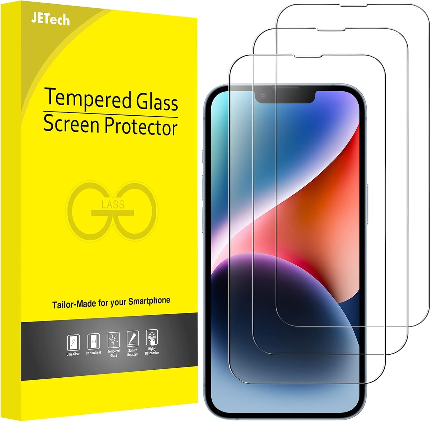 JETech Full Coverage Screen Protector for iPhone 17e/16e/14 6.1-Inch 9H
