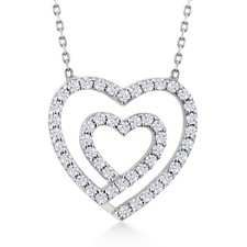 925 Sterling Silver Heart in Heart with White Cubic Zirconia CZ Pendant