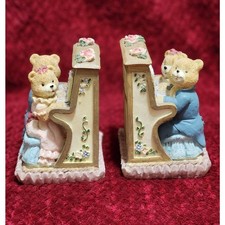 Teddy Bear Bookends Boy Girl Playing Piano 5" Tall 2 lb each Excellent Condition