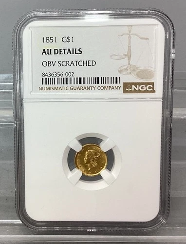 1851 Liberty Head Gold One Dollar Coin - NGC - AU Details - OBV Scratched