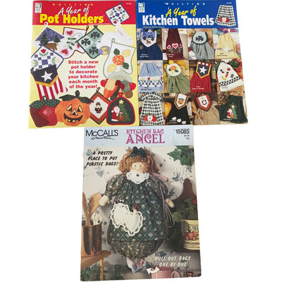 Sewing Quilting 3 Pattern Lot A Year of Kitchen Towels Pot Holders Kitchen Angel