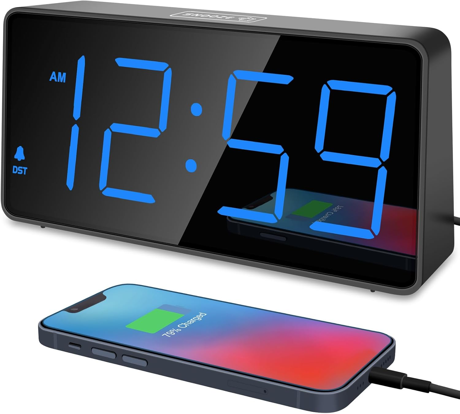 Digital Alarm Clock for Heavy Sleepers with Loud Alarm and Bedside Display