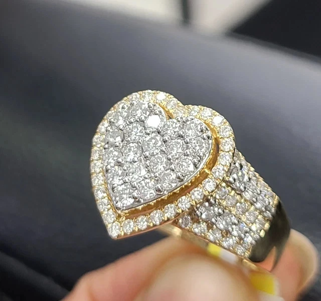 1.50CT Round Cluster Lab Created Diamond Engagement Heart Ring 14K Gold Plated - Image 3 of 4