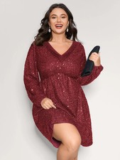 BloomChic Plus Size 18 20 Scarlet Red Shimmery Sequin V-Neck DRESS Party Wedding