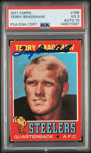 1971 Topps Autographed Terry Bradshaw Rookie Card PSA 3 DNA AUTO 10 #148973387