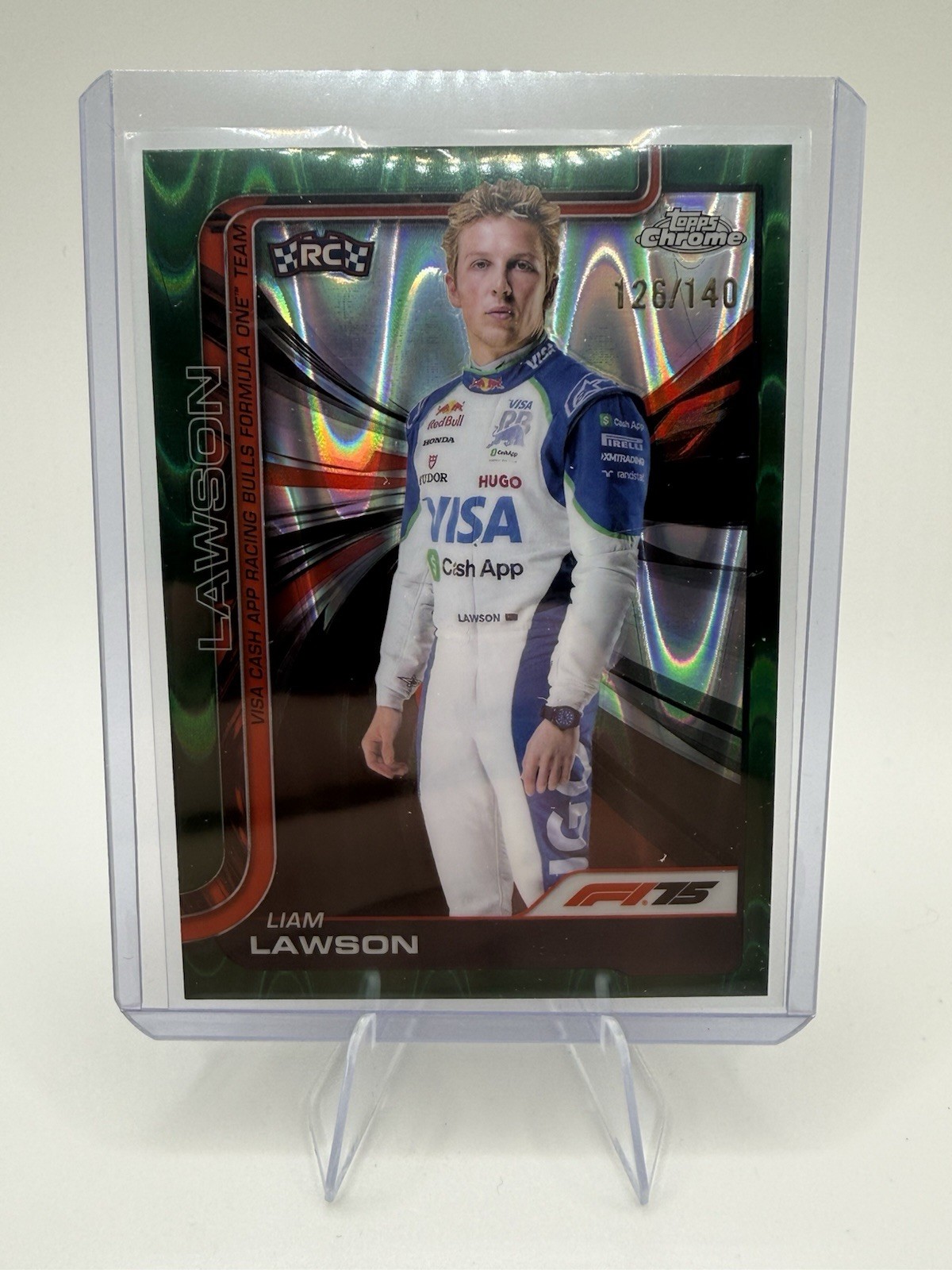 2025 Topps Chrome F1 Formula 1 Liam Lawson RC Green /140 Ray Wave #11