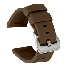 Silicone Watch Bands 24mm Soft Watch Band with Silver Buckle, Brown