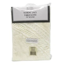 Home Essentials Nordic Lace 70” Round Polyester Tablecloth Off White 