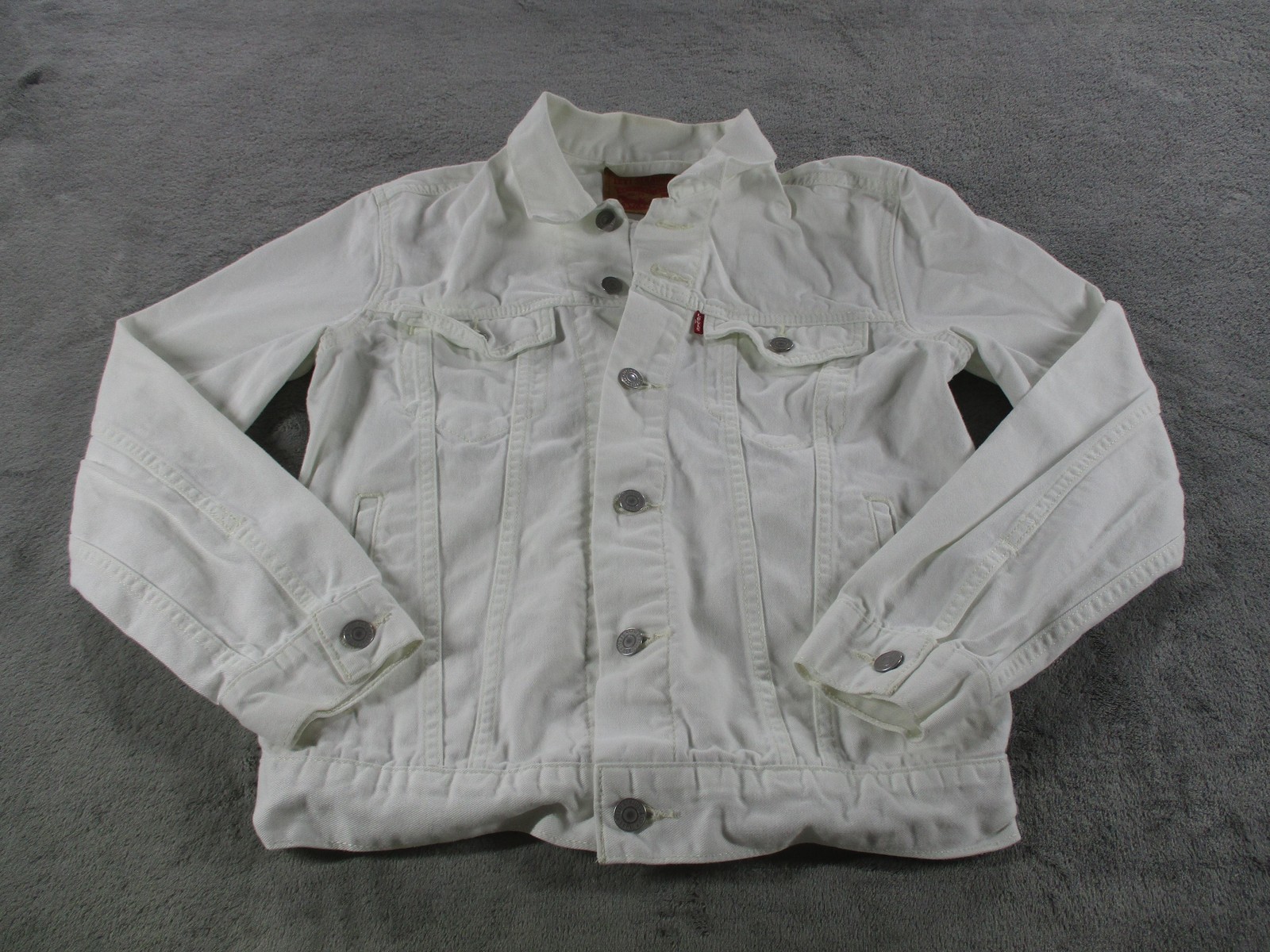 Levis Denim Jacket Womens Small White Trucker Button Front Casual Pockets