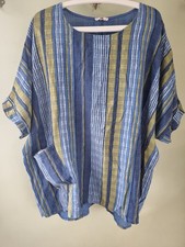 Women's NEW 100% Linen Summer Tunic Top  XXXL 66 INCH Chest with Pocket Blue