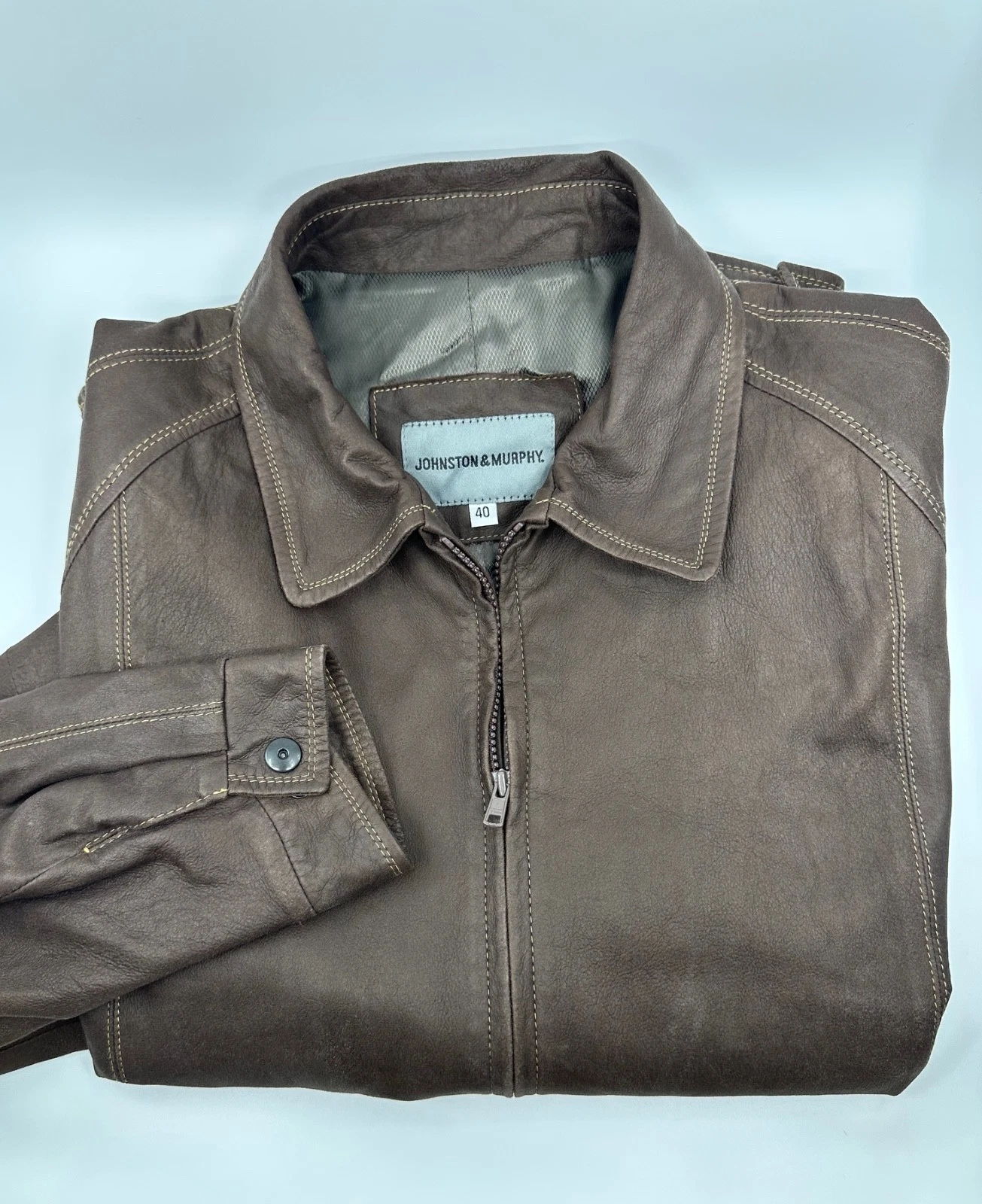 Johnston & Murphy Full Zip Lambskin Leather Jacket Mens Brown Size 40 M - product detail image 4