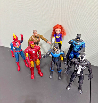 7pc Marvel / DC Superhero Lot Iron Man Captain A, Batman, Venom, Batgirl 11''