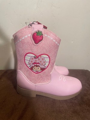 Strawberry Shortcake Girls Pink Cowboy Boots Size 11 with Heart and Strawberry P