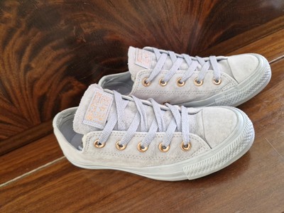 Converse All Star Low Top Trainers, Grey Suede With Rose Gold