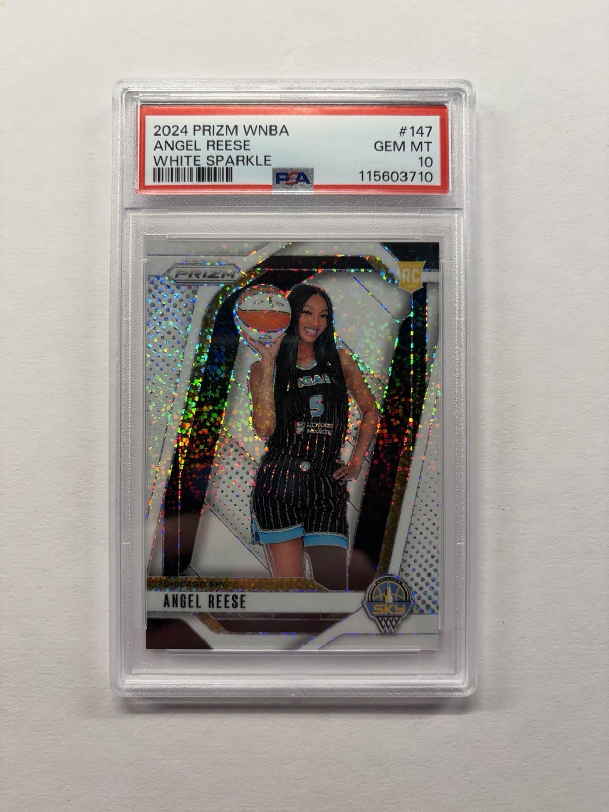 2024 Prizm Angel Reese White Sparkle Prizm Variation Rookie PSA 10 view 1