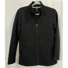 Jones New York Signature Black Quilted Zip Up Jacket Mock Neck Small JPMF9KJ890