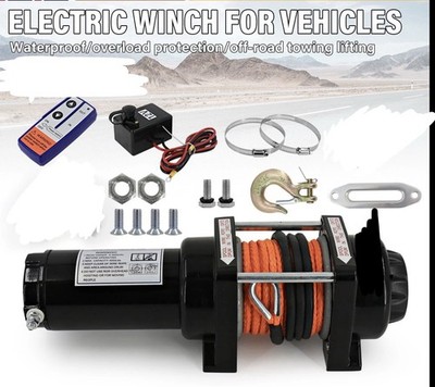 Aktualisierte elektrische Seilwinde 12V 3500lb 12V mit Kunststoffseil Fernbedienung