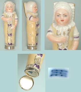 Antique Figural Baby Porcelain Needle Case Germany Circa 1850