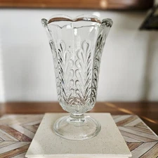 Vintage E. O. Brody Co. Clear Glass Footed M5200 Vase With Leaf Pattern