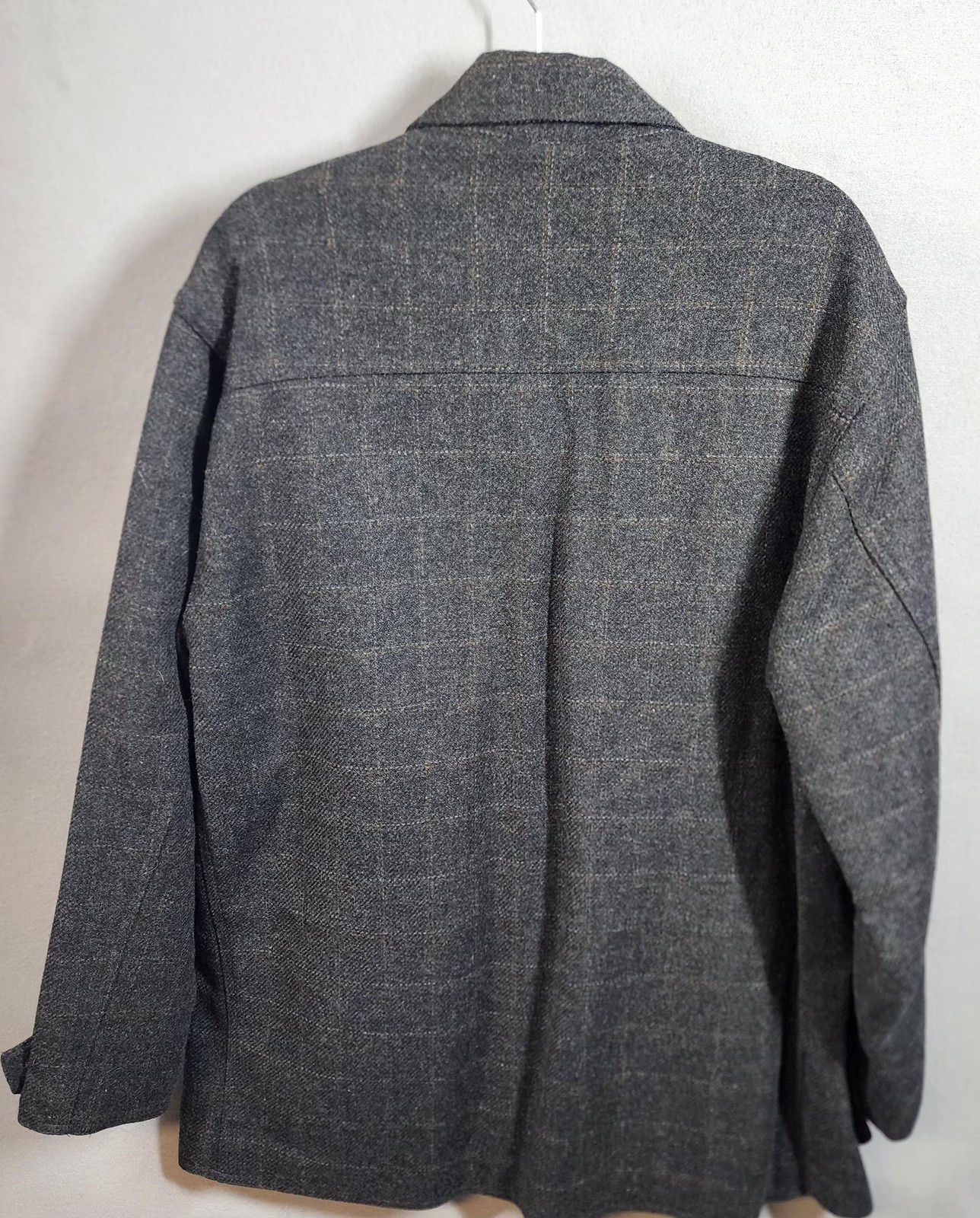 Men's Vintage Gray Plaid Wool Car Coat Jacket - Large, Quilted image 2