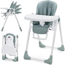 Foldable High Chair Adjustable Height 5 Recline Tray Harness Footrest Compact