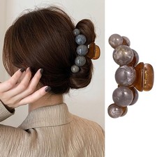 1Pcs Dark Brown Acrylic Hair Jaw Clip, Pearl Design, Thick, Thin Hair, Wedding