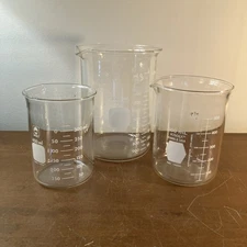 Set of 3 Beakers Pyrex Bomax Kimax 400ml 600ml 1000ml