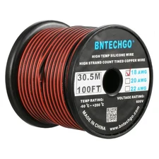 BNTECHGO 18 Gauge Flexible 2 Conductor Parallel Silicone Wire Spool Red Black...