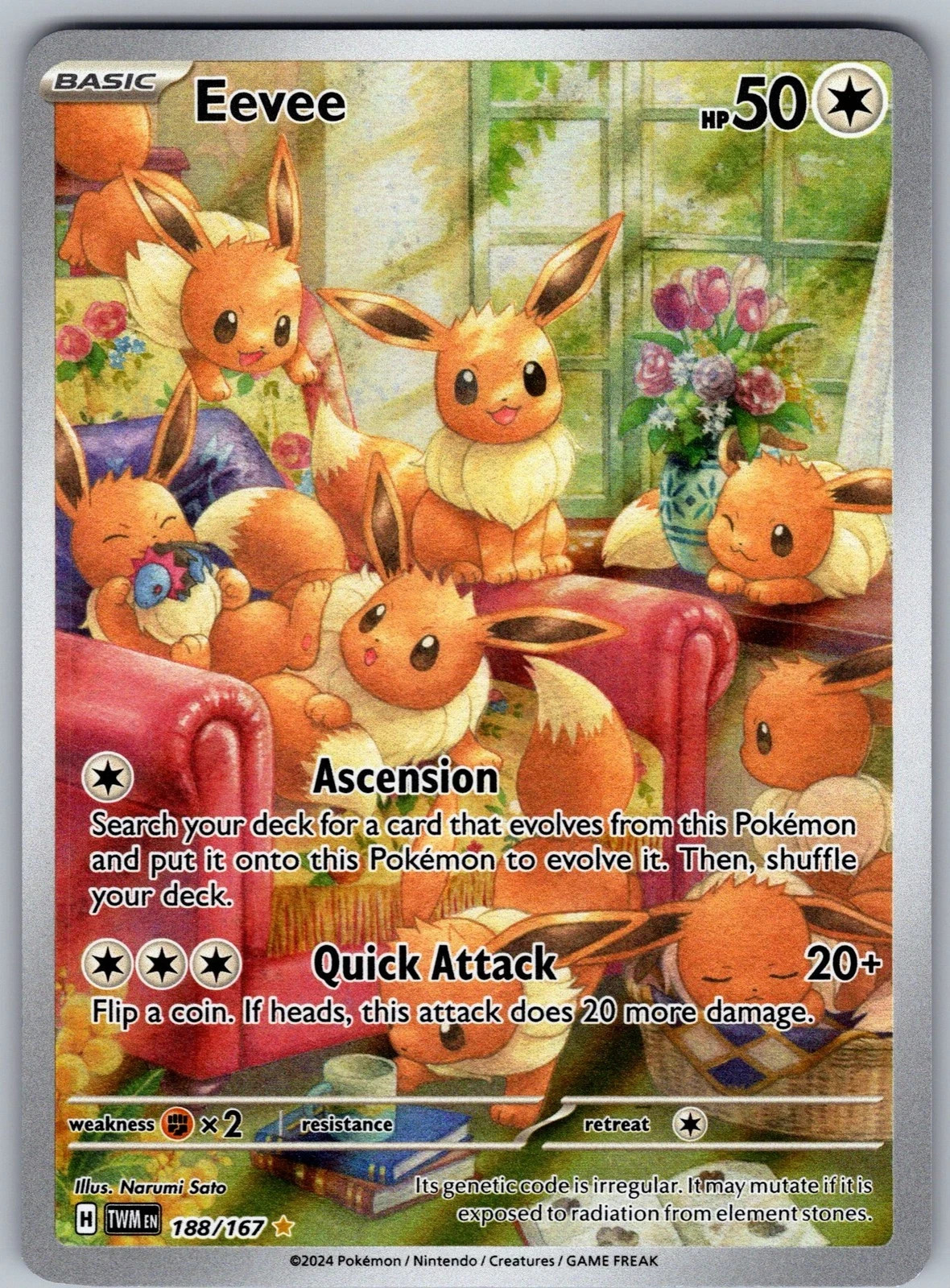 Pokémon Eevee TCG Holo Illustration Card 188/167 Twilight Masquerade Rare NM/M