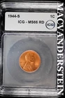 1944-S Lincoln Wheat Cent- ICG-MS66 Red Luster- No Reserve #SLA433