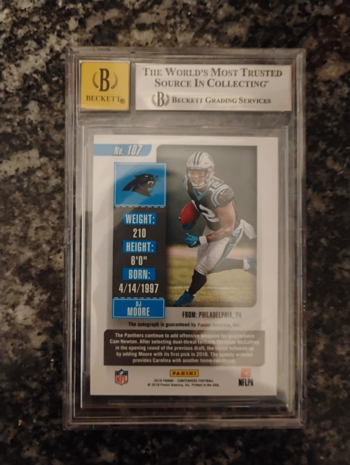 2018 dj moore rookie ticket cracked ice /24 bgs 8.5 auto 10 non psa prizm gold view 2