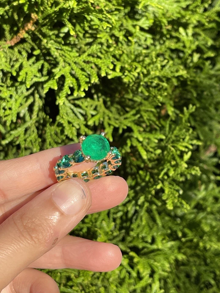 FOREST GREEN 100% GENUINE ZAMBIAN EMERALD MULTI GEMSTONE ENGAGEMENT RING BAND S7 - Image 3 of 4