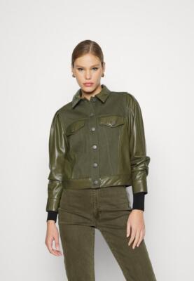 Alice + Olivia Jeans Olive Renee Vegan Leather & Denim Jacket Size XS  $395