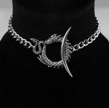 Dragon  and Crescent Moon Toggle Alloy Choker 40 cm length (15.7 in)