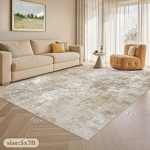 Washable5x7Area Rug for Living Room,Modern Abstract Neutral Large Soft Thin Rugs - Picture 8 of 17