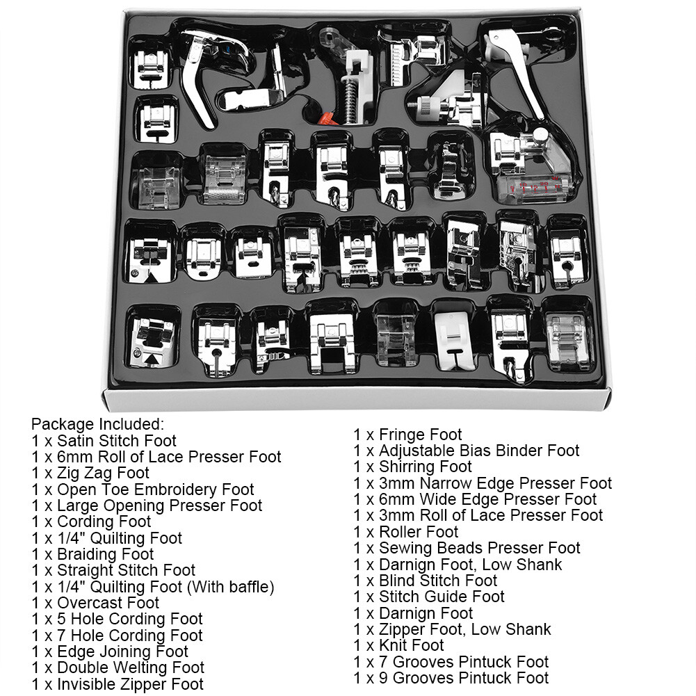 32PCS Presser Feet Kit Set fits Singer,Brother,Janome,Elna,low shank