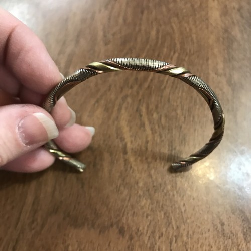 Flat Twisted Copper Bracelet, Three Metal Twisted Cuff Bracelet - Picture 3 of 5