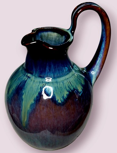 BILL CAMPBELL Art Pottery Pitcher Jug Ewar Purple Drip Glaze Signed (8") PA, USA - Picture 2 of 5
