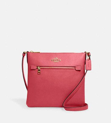 Coach Rowan Gold/Strawberry Haze Crossgrain Leather File Bag/Crossbody ()  