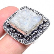 Moonstone Gemstone 925 Sterling Silver Handmade Jewelry Ring Size 9 US